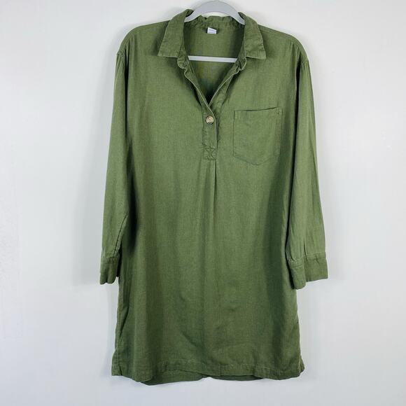 Old Navy Size Medium Linen-Blend Shirt Shift Dress Olive Green - Picture 2 of 5